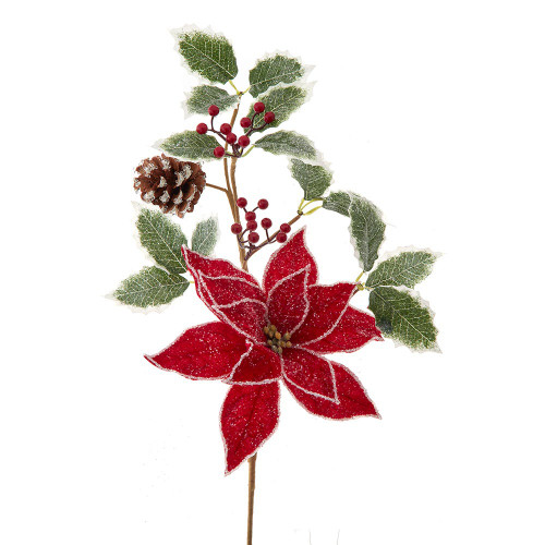 Holly & Frosted Poinsettia Pick