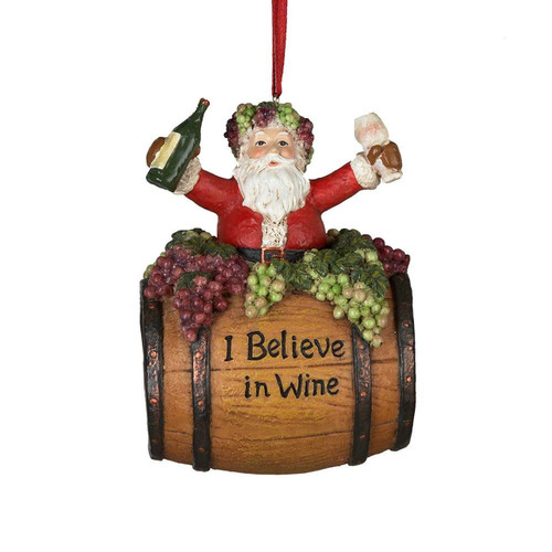 Santa On Wine Barrel Ornament