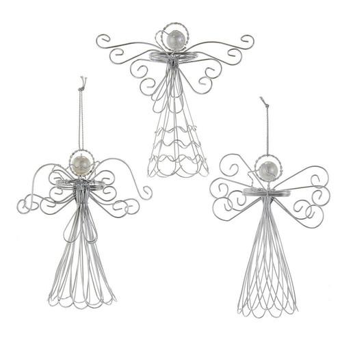 Silver Angel With Pearl Head Ornaments, 3 Assorted