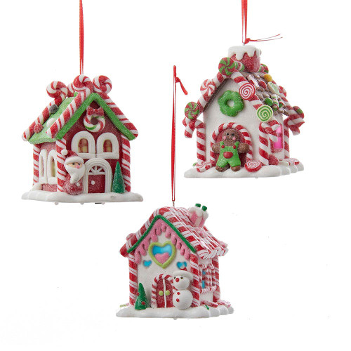 Battery-Operated LED Gingerbread Candy House Ornaments, 3 Assorted