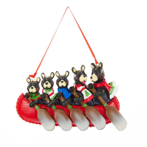 Bear Family Of 5 In Canoe Ornament For Personalization