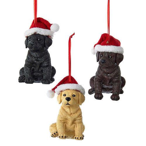 Labrador Retriever With Christmas Hat Ornaments