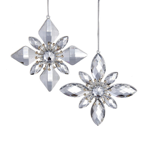 Silver Jewel Snowflake Ornaments, 2 Assorted