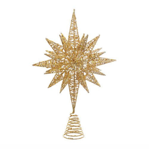 16.5“ Un-Lit Gold Glitter Wire 3D Star Treetop