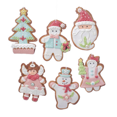 Pastel Gingerbread Cookie Ornaments, 6 Assorted