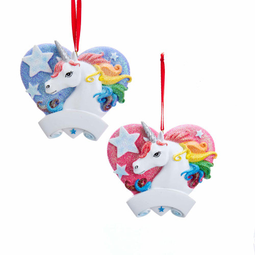 Unicorn With Heart Ornaments For Personalization, 2 Assorted