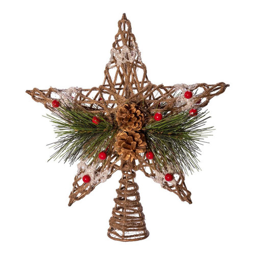 11“ Un-Lit Natural Star With Pinecones Treetop