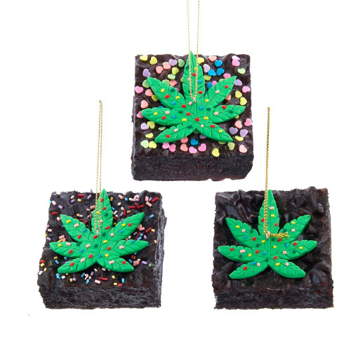 Foam Cannabis Brownie With Sprinkles Ornaments, 3 Assorted