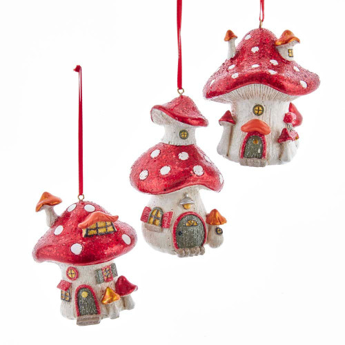 Mushroom House Ornaments, 3 Assorted