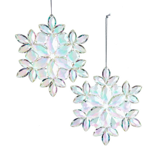 Clear Iridescent Snowflake Ornaments, 2 Assorted