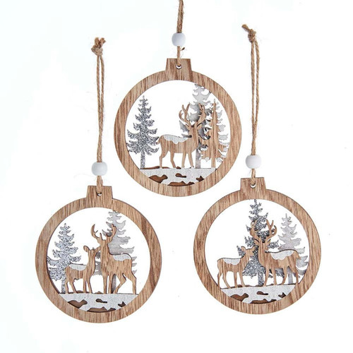 Wooden Reindeer With Tree Ornaments, 3 Assorted