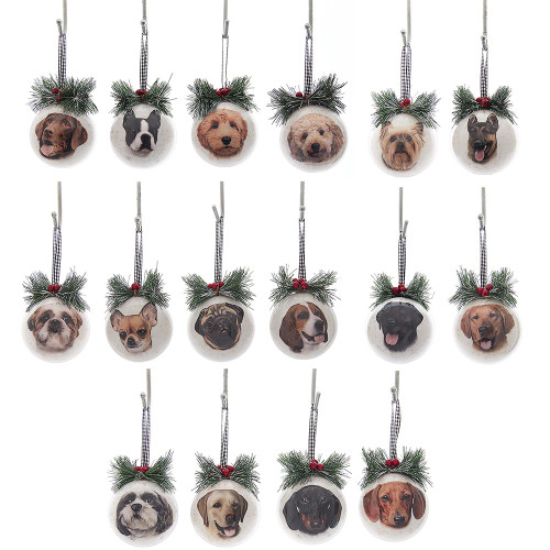 80MM Dog Head Decoupage Ball Ornaments, 16 Assorted