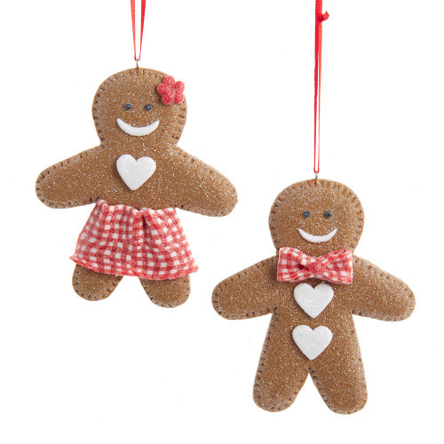 Gingerbread Man and Woman Ornaments, 2 Assorted