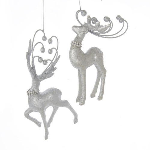 Silver Deer Ornaments, 2 Assorted
