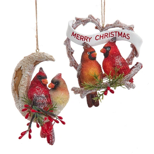 Birch Berries Cardinal Pair Ornaments, 2 Assorted