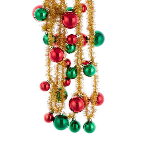 Gold Tinsel With Red & Green Ball Ornament Garland