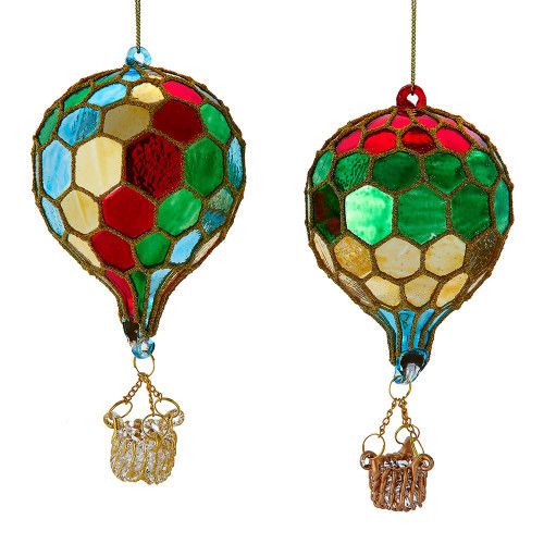 Glass Multicolor Hot Air Balloon Ornaments, 2 Assorted