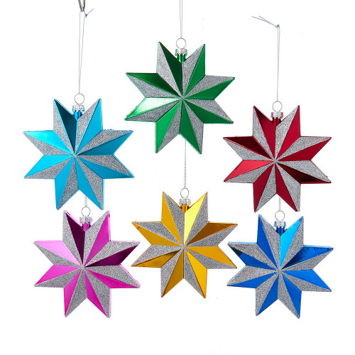 Silver Glittered Morning Star Ornaments, 6 Assorted