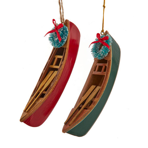 Wooden Canoe With Wreath Ornaments, 2 Assorted