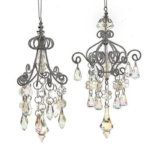 Metal Opalescent Chandelier With Gemstones Ornaments, 2 Assorted