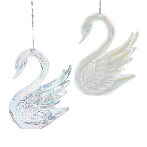 Opalescent White & Clear Swan Ornaments, 2 Assorted