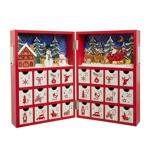 13“ Battery Operated Lighted Wooden Christmas Advent Calendar