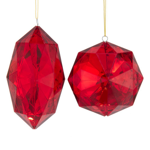Red Jewel Diamond Ornaments, 2 Assorted