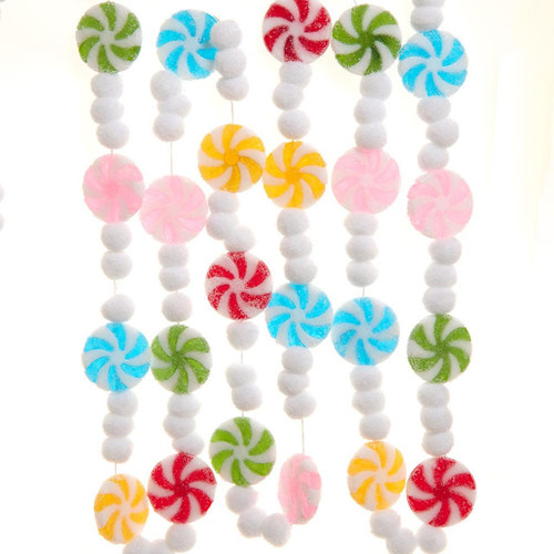 6' Candy Frosted With Pom Pom Garland