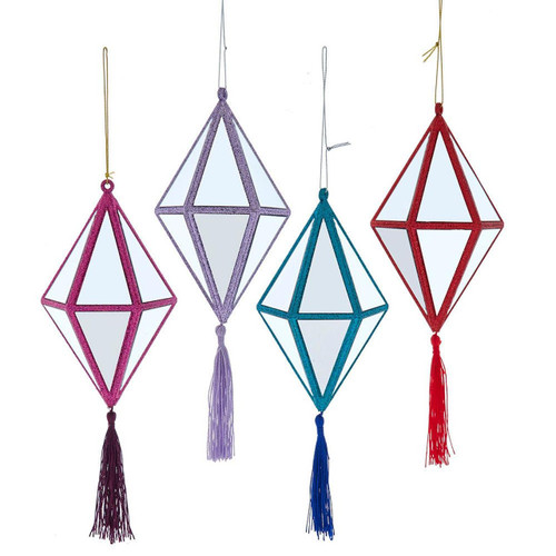 Mirror Diamond With Tassel Ornaments, 4 Assorted