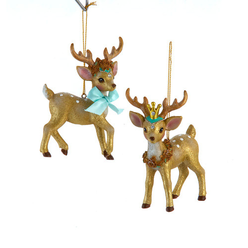 Aqua & Gold Reindeer Ornaments, 2 Assorted