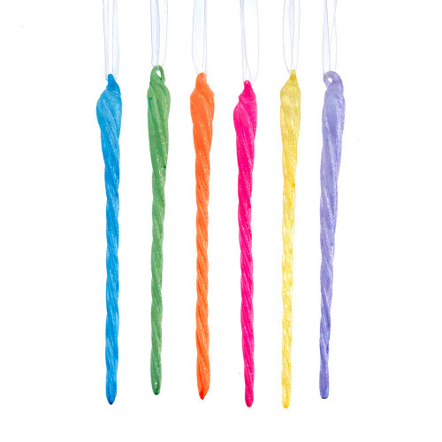 Glass Glow In The Dark Glittered Icicle Ornaments, 6 Assorted