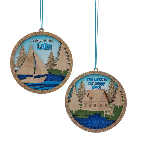 Laser Cut Lake Boat & House Ornaments, 2 Assorted