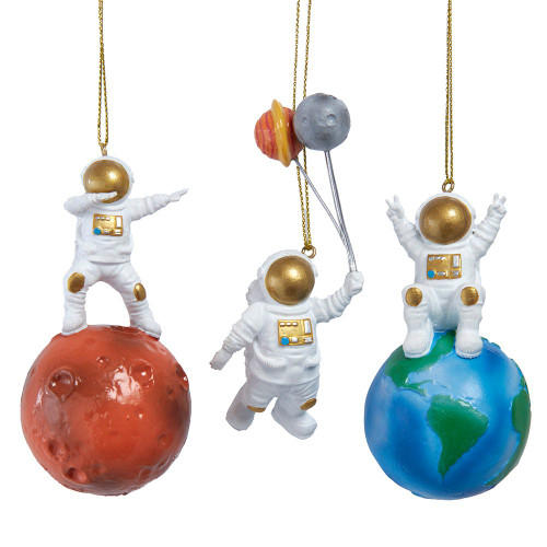Astronaut With Planet Ornaments, 3 Assorted
