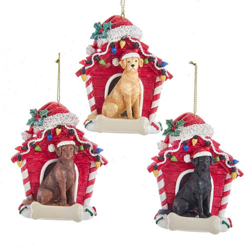 Labrador Retriever With Dog House Ornaments For Personalization, 3 Assorted