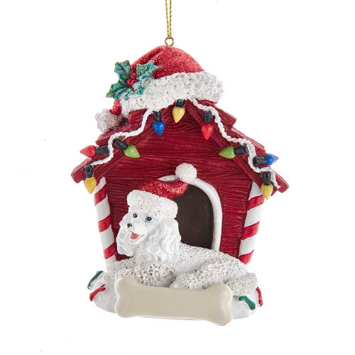 Poodle With Dog House Ornament For Personalization
