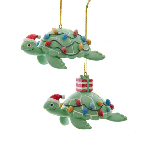 Whimsical Green Sea Turtle Ornaments, 2 Assorted