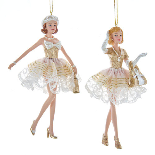 Golden Elegance Modern Shopping Girl Ornaments, 2 Assorted