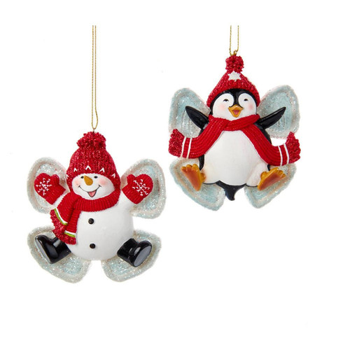 Red Penguin and Snowman Angel Ornaments, 2 Assorted