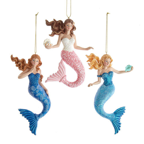 Mermaid With Ocean Pattern Ornaments, 3 Assorted