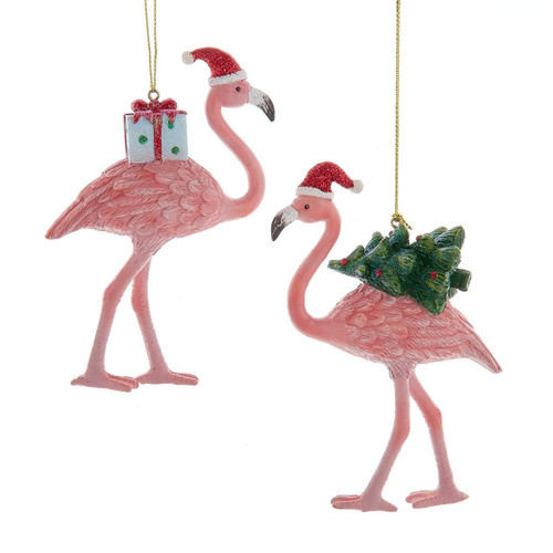 Coastal Flamingo With Gifts & Christmas Tree Ornament, 2 Assorted