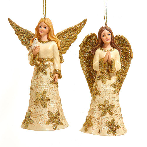 Ivory & Gold Angel With Dove Ornaments, 2 Assorted