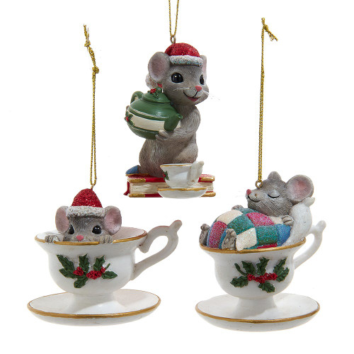 Nostalgic Mouse With Teacup Ornaments, 3 Assorted