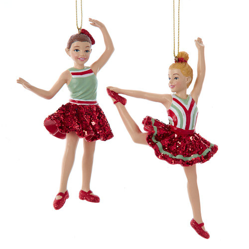 Red & Green Girl Jazz Dancer Ornaments, 2 Assorted