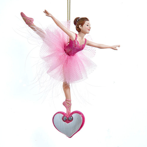 Pink Ballerina On Heart Ornament For Personalization