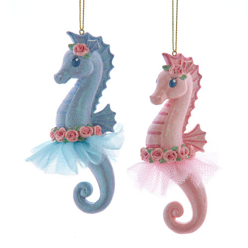 Pink & Blue Ballerina Seahorse Ornaments, 2 Assorted