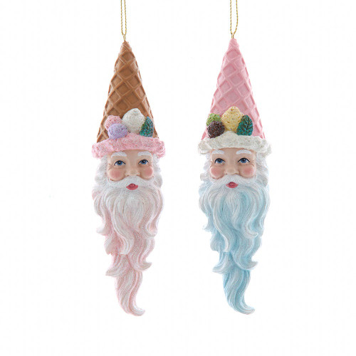Ice Cream Santa Head Ornaments, 2 Assorted
