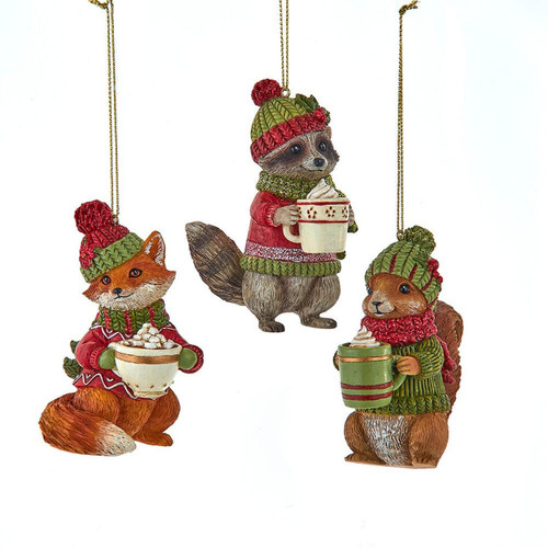 Forest Animals Wearing Knit Hat & Scarf Ornaments, 3 Assorted