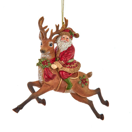 Oversized Santa Riding Flying Reindeer Ornament