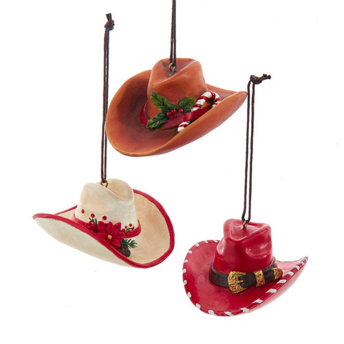 Western Christmas Hat Ornaments, 3 Assorted