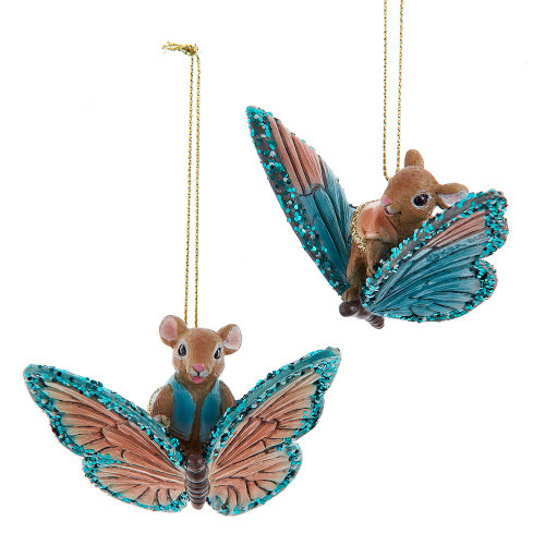 Mouse On Flying Butterfly Ornaments, 2 Assorted